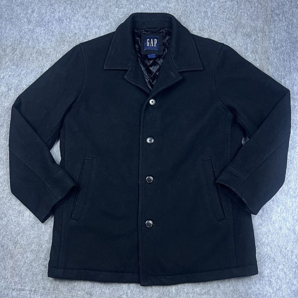 Vtg GAP Men's Wool Peacoat Lined Single Breasted Jacket Black 90's/Y2K Size M